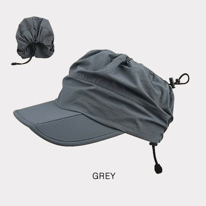 Grey Foldable Quick-Dry Summer Sports Visor Hat UPF 50+ Adjustable Outdoor Sun Cap
