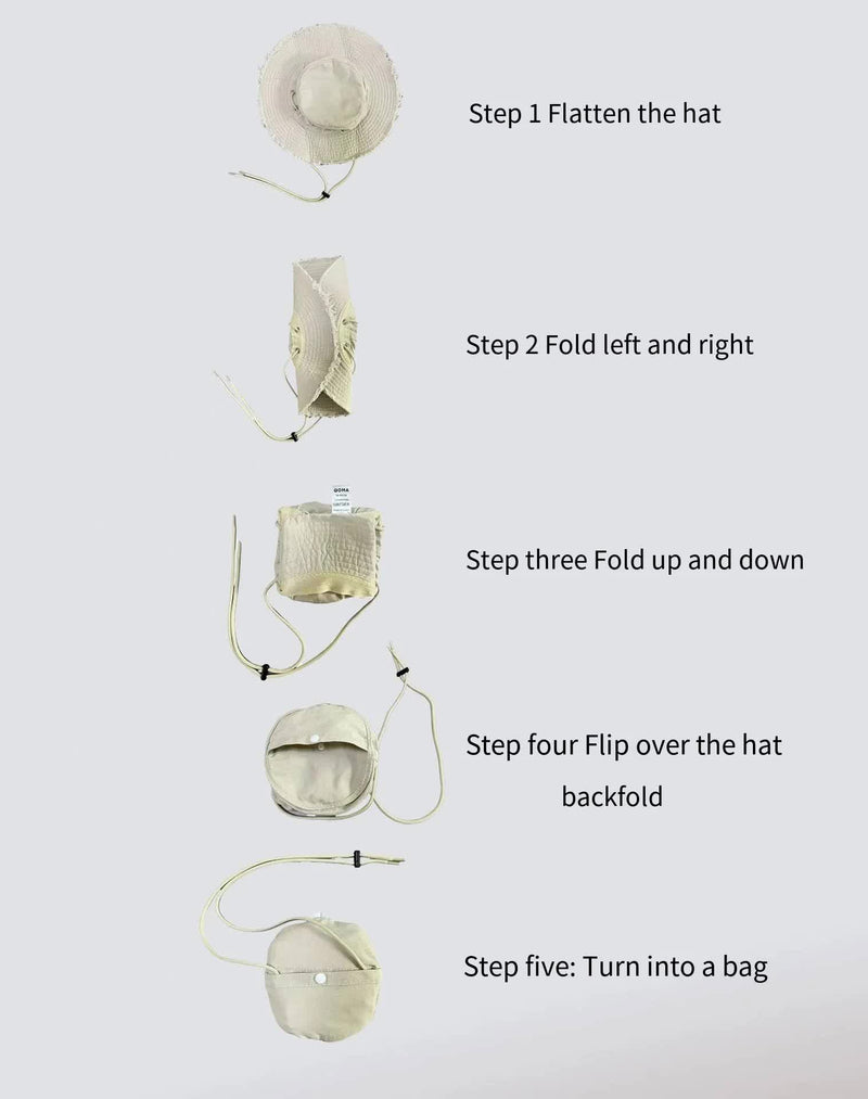 Green Packable Cotton Bucket Hat - Folds into Wearable Pouch | Frayed Edge Sun Hat with Chin Strap