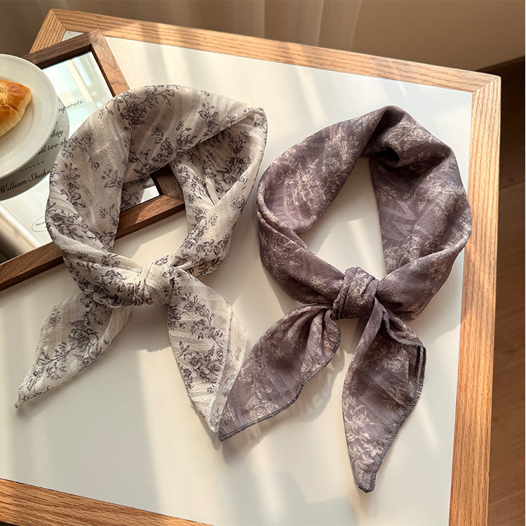 Style 6 Purple Versatile Patterned Square Scarf | 65x65cm Lightweight Polyester Neckerchief Headband | Vintage Polka Dot & Floral