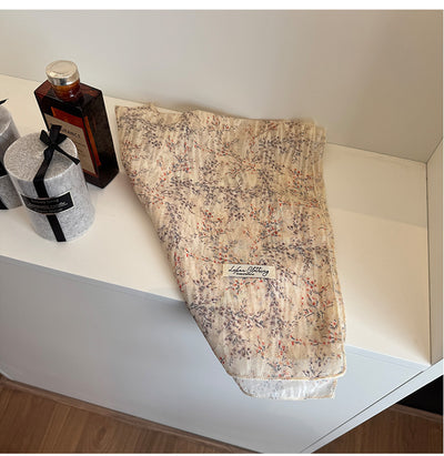 Style 7 Light Khaki Versatile Patterned Square Scarf | 65x65cm Lightweight Polyester Neckerchief Headband | Vintage Polka Dot & Floral