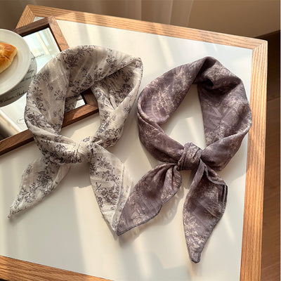 Style 7 Light Khaki Versatile Patterned Square Scarf | 65x65cm Lightweight Polyester Neckerchief Headband | Vintage Polka Dot & Floral