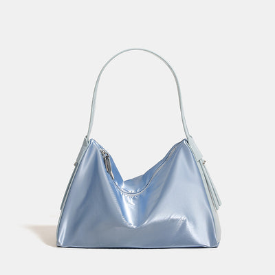 Blue Luminous Silver Nylon Underarm Shoulder Bag - Convertible Crossbody Hobo with Pouch - Lightweight & Modern