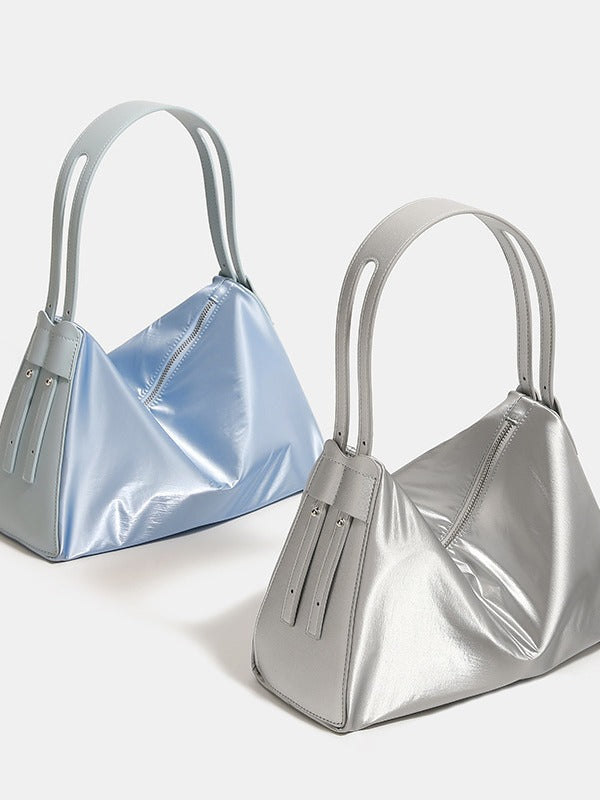 Blue Luminous Silver Nylon Underarm Shoulder Bag - Convertible Crossbody Hobo with Pouch - Lightweight & Modern