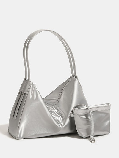 Blue Luminous Silver Nylon Underarm Shoulder Bag - Convertible Crossbody Hobo with Pouch - Lightweight & Modern