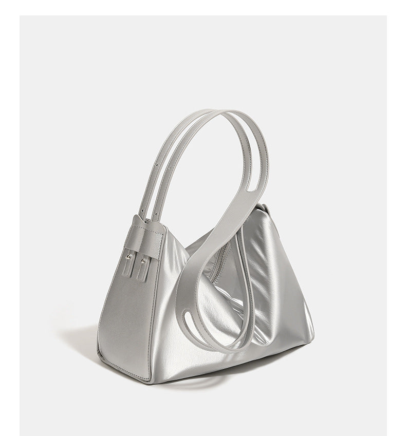 Blue Luminous Silver Nylon Underarm Shoulder Bag - Convertible Crossbody Hobo with Pouch - Lightweight & Modern