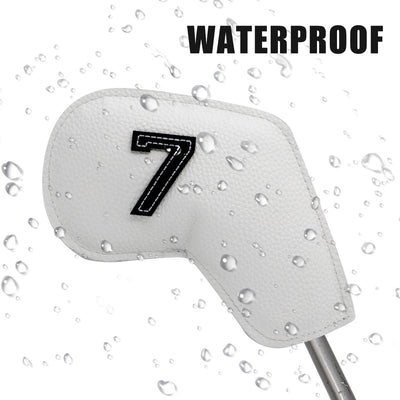Black Golf Iron Head Covers Set of 10 - Waterproof PU Leather Club Protectors with Embroidered Numbers (3-9, P, A, S)