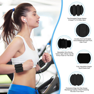 Grey Adjustable Silicone Wrist & Ankle Weights - 2lb Pair (900g) | Comfortable Fitness Resistance Bands for Workout, Running, Training