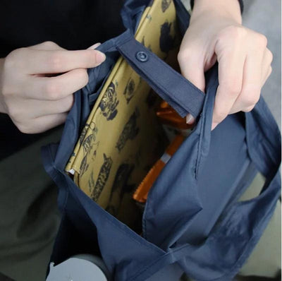 Dark Blue Foldable Waterproof Shopping Tote Bag Set - Large Capacity Lightweight Reusable Grocery Bag with Matching Pouch