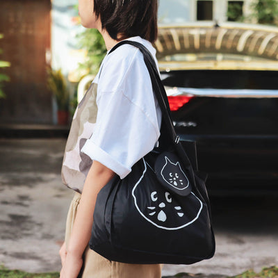 Dark Blue Foldable Waterproof Shopping Tote Bag Set - Large Capacity Lightweight Reusable Grocery Bag with Matching Pouch
