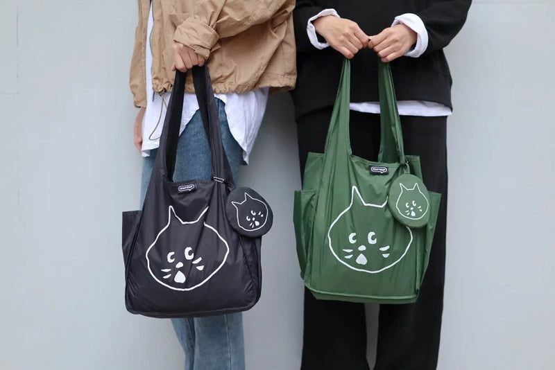 Dark Blue Foldable Waterproof Shopping Tote Bag Set - Large Capacity Lightweight Reusable Grocery Bag with Matching Pouch