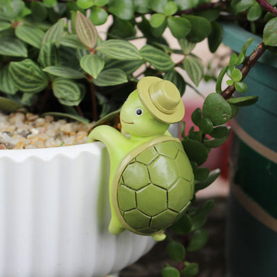 2 Pcs Green Cute Resin Turtle Pot Hanger - Garden Planter Pal Figurine Decoration
