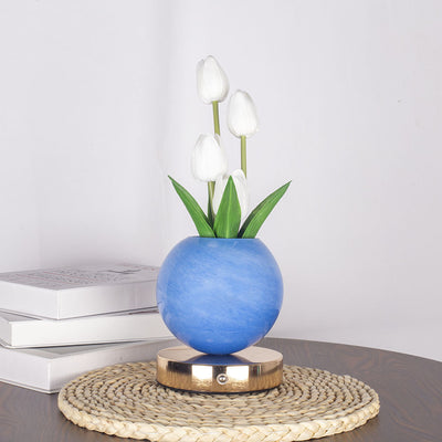 Blue And White Tulip Night Light with Realistic Bouquet - Dreamy Planet LED Mood Lamp for Bedroom Decor with 3-Color Touch Dimming