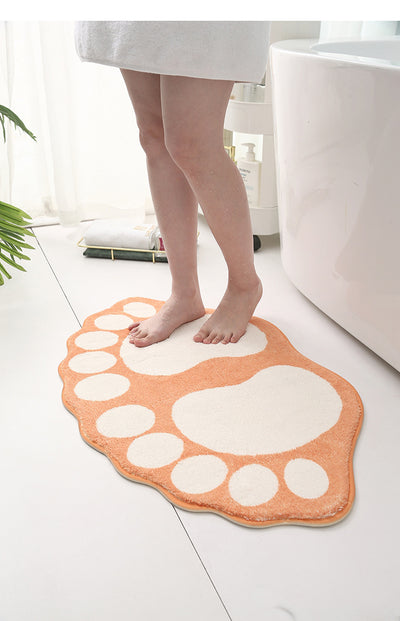 2 Pcs Brown And White Foot-Shaped Plush Bath Mat - Non-Slip Absorbent Bathroom Rug for Bedroom and Doorway (50x80cm)