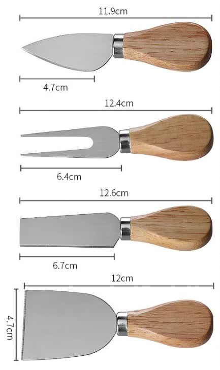 Brown And Gold Compact Round Rubberwood Cheese Board Set | 4 Stainless Steel Knives & Tools