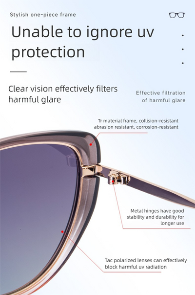 Black Frame Chic Cat Eye Polarized Sunglasses for Women - Lightweight UV Protection Fashion Eyewear