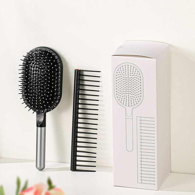 Rose Red Air Cushion Massage Paddle Brush & Wide Tooth Comb Set - Gentle Detangling for All Hair Types