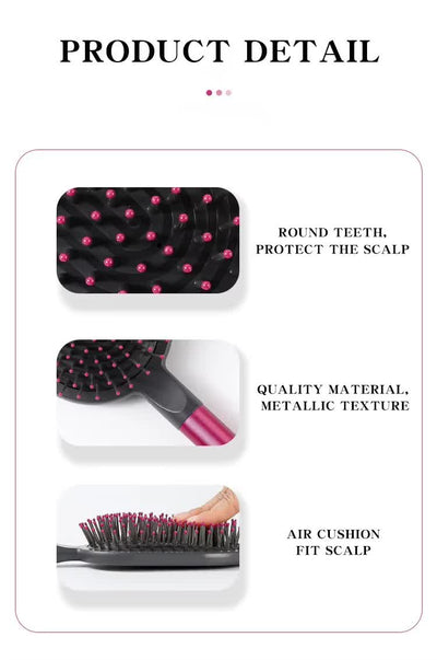 Rose Red Air Cushion Massage Paddle Brush & Wide Tooth Comb Set - Gentle Detangling for All Hair Types