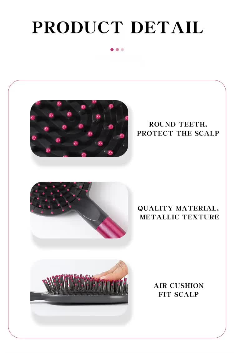 Rose Red Air Cushion Massage Paddle Brush & Wide Tooth Comb Set - Gentle Detangling for All Hair Types