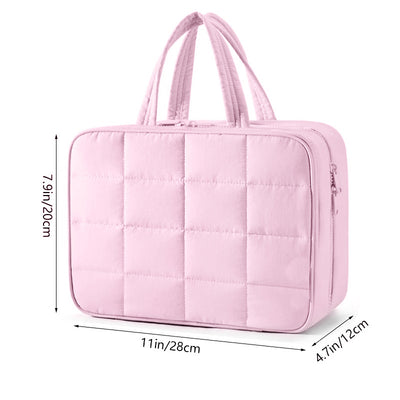 Size M Black Quilted Hanging Toiletry Bag with Jewelry Organizer - Travel Cosmetic Case(28*12*20)