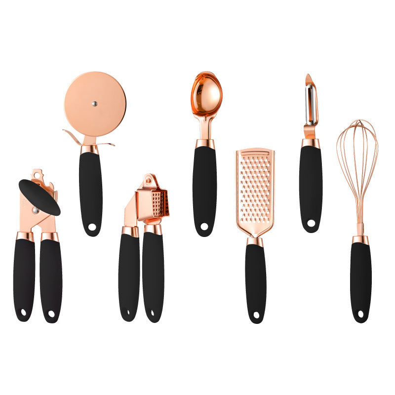 Pink And Rose Gold 7-Piece Kitchen Gadget Set - Stainless Steel Utensils with Comfort Grip Handles