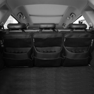 3 Pcs Black Premium Car Back Seat & Trunk Organizer - Multi-Pocket Hanging Storage Bag