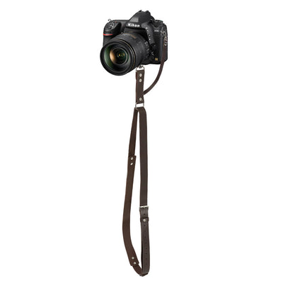 Brown Adjustable Genuine Leather Camera Strap - Crossbody Shoulder Sling for DSLR/SLR(The camera is a prop and is not included)