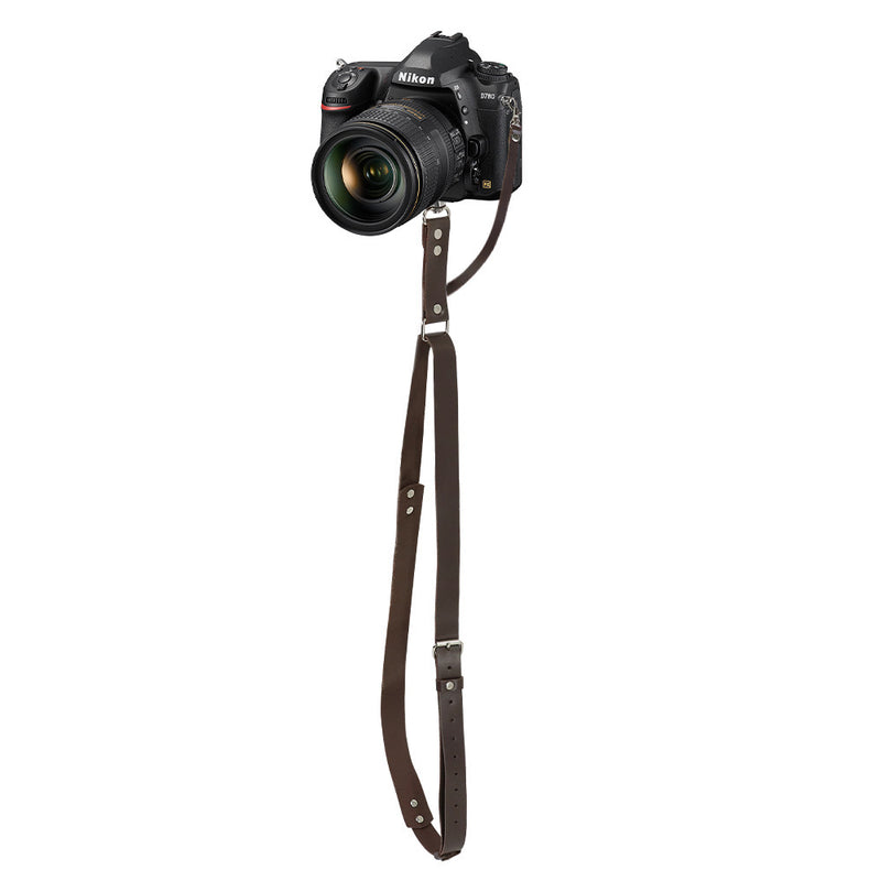 Brown Adjustable Genuine Leather Camera Strap - Crossbody Shoulder Sling for DSLR/SLR(The camera is a prop and is not included)