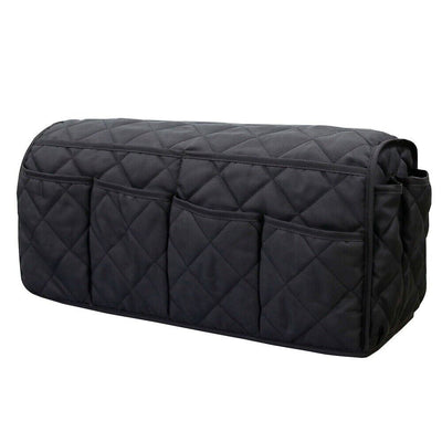 2 Pcs Black Quilted Sofa Armrest Organizer Caddy - Multi-Pocket Remote Control Holder Bag