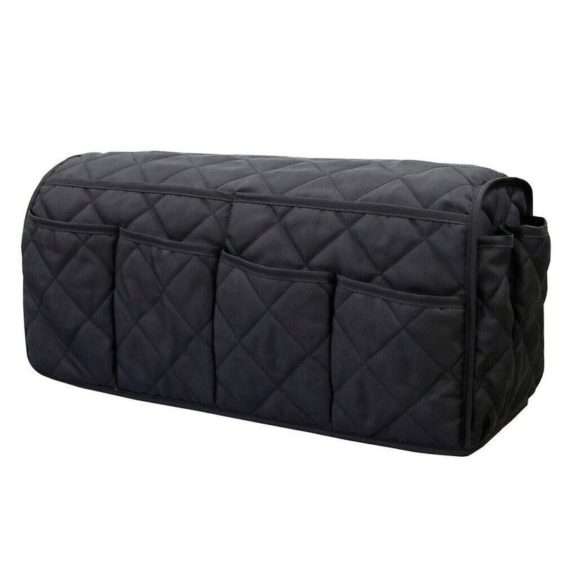 2 Pcs Black Quilted Sofa Armrest Organizer Caddy - Multi-Pocket Remote Control Holder Bag