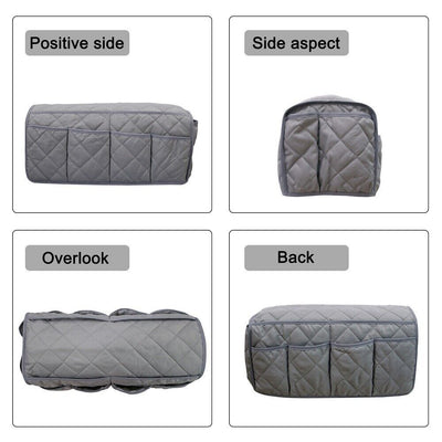 2 Pcs Black Quilted Sofa Armrest Organizer Caddy - Multi-Pocket Remote Control Holder Bag