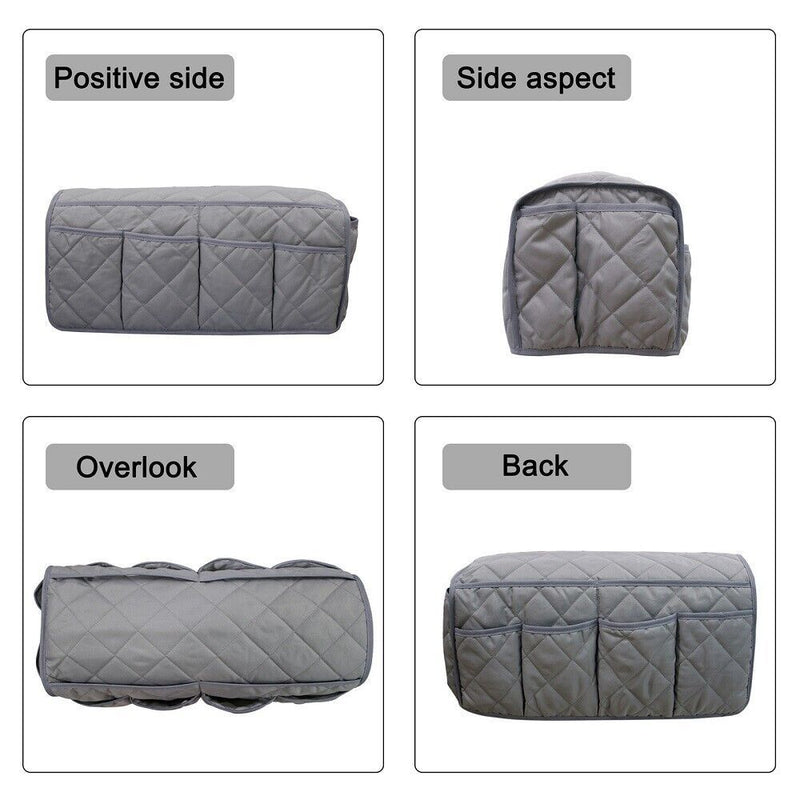 2 Pcs Black Quilted Sofa Armrest Organizer Caddy - Multi-Pocket Remote Control Holder Bag