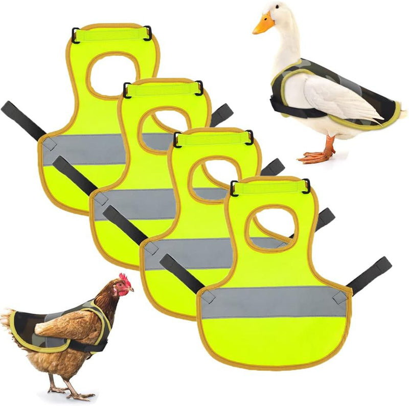 4 Pcs Fluorescent Green High Visibility Chicken & Duck Safety Vest - Reflective Poultry Jacket