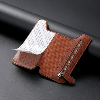2 Pcs Black Multifunction Stick-On Phone Wallet - PU Leather Card Holder with Zipper & Flip Cover
