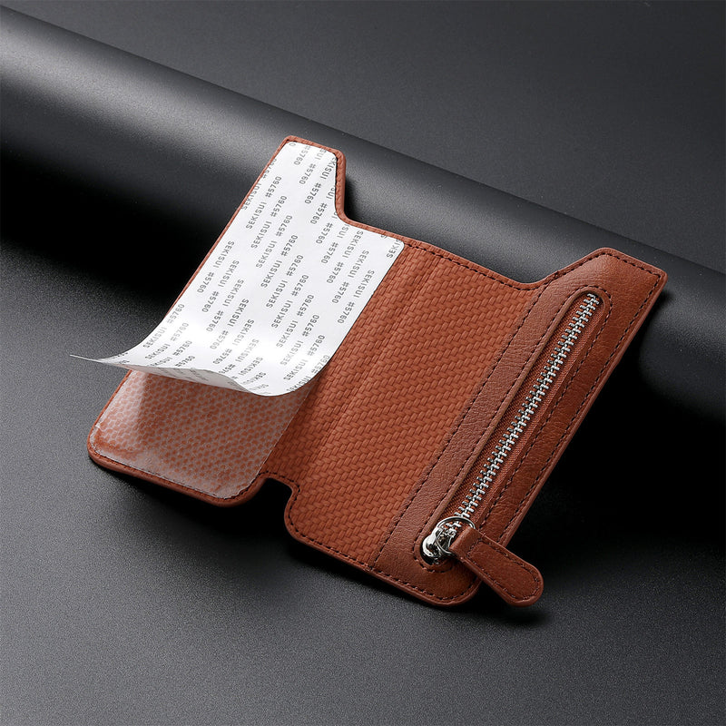 2 Pcs Khaki Multifunction Stick-On Phone Wallet - PU Leather Card Holder with Zipper & Flip Cover