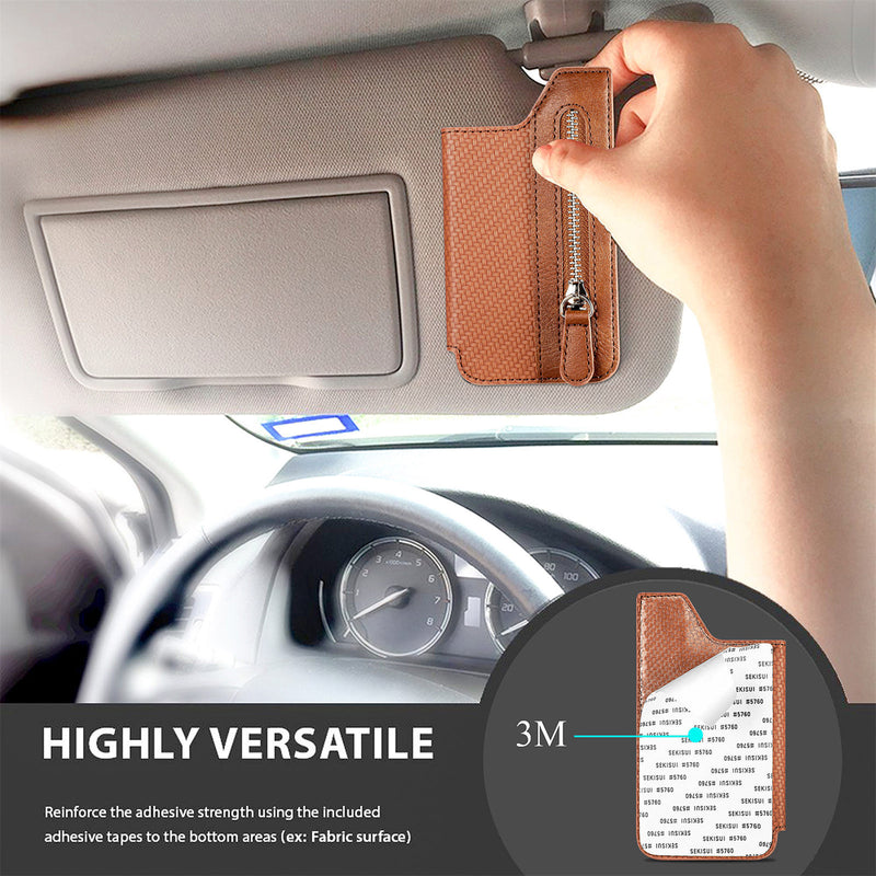 2 Pcs Khaki Multifunction Stick-On Phone Wallet - PU Leather Card Holder with Zipper & Flip Cover