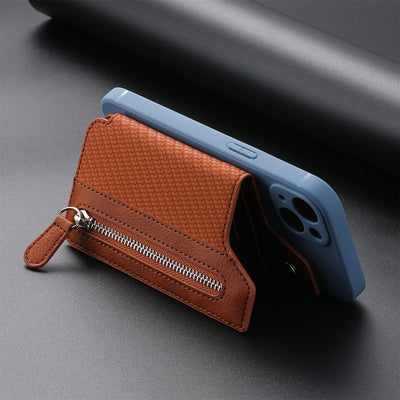 2 Pcs Brown Multifunction Stick-On Phone Wallet - PU Leather Card Holder with Zipper & Flip Cover