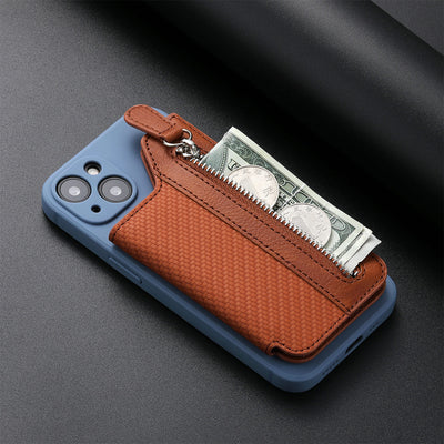 2 Pcs Brown Multifunction Stick-On Phone Wallet - PU Leather Card Holder with Zipper & Flip Cover