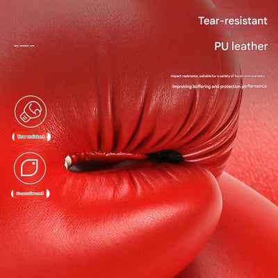 Red And Silver Durable 8oz PU Leather Boxing Gloves - Padded & Ventilated for Training