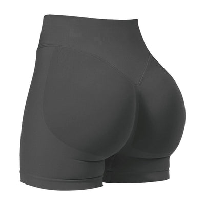 M Grey High-Elastic Hip Yoga Shorts - Seamless Mid-Intensity Pilates Workout Shorts