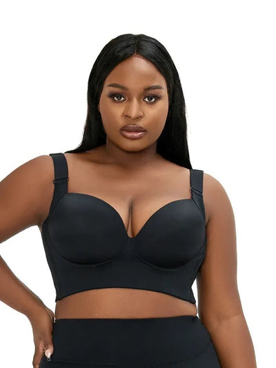 40/90C Black Plus-Size Seamless Underwire Bra - Lift & Support Deep V Sports Back Design