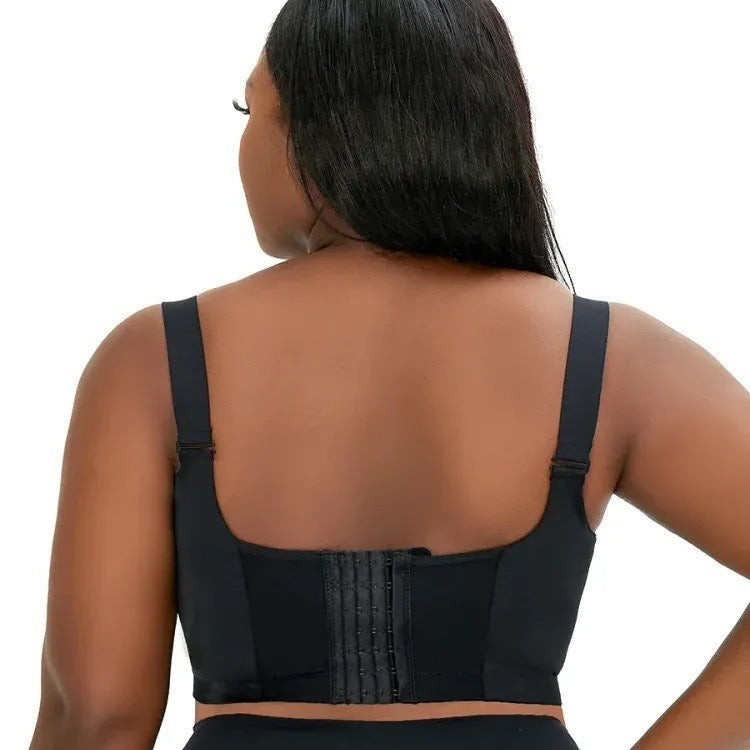 40/90D Black Plus-Size Seamless Underwire Bra - Lift & Support Deep V Sports Back Design