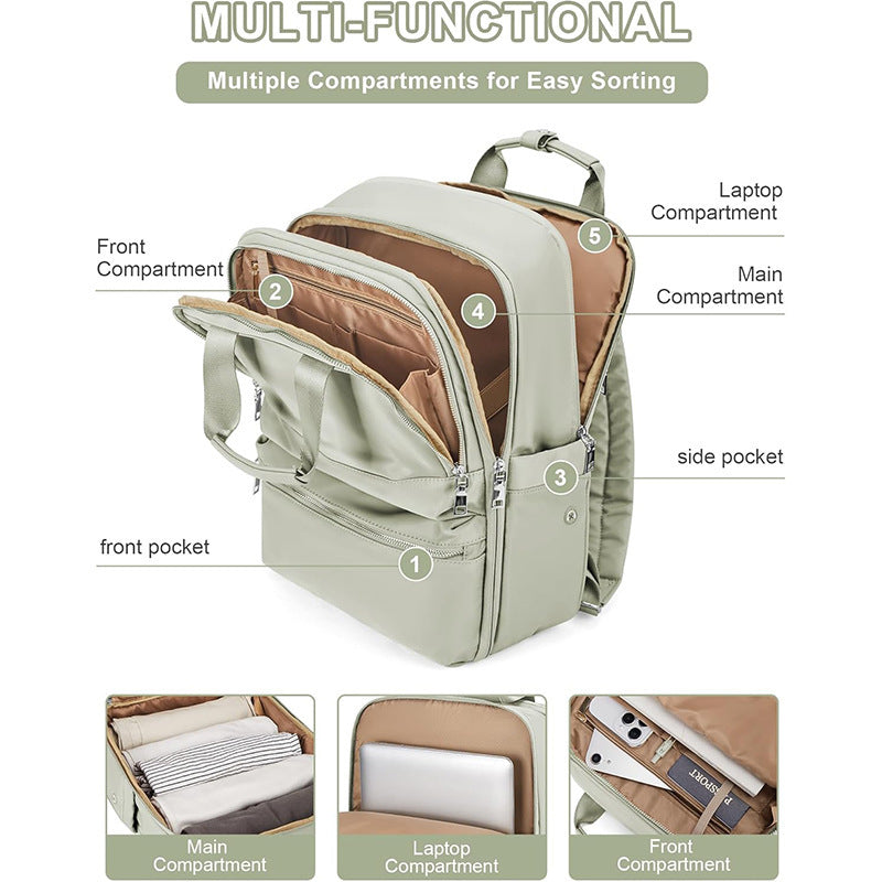 Khaki Large Capacity Travel Laptop Backpack - Sleek Business Shoulder Bag with Padded Compartment