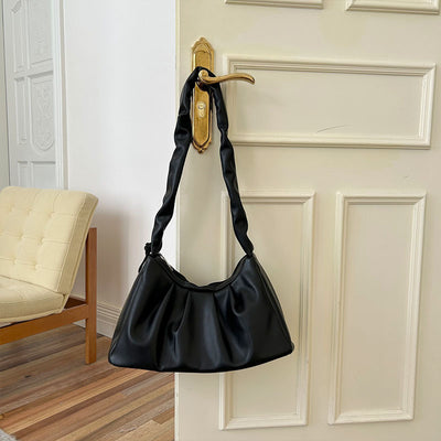 Black Pleated Handheld Underarm Bag - Stylish & Spacious Tote for Everyday Use