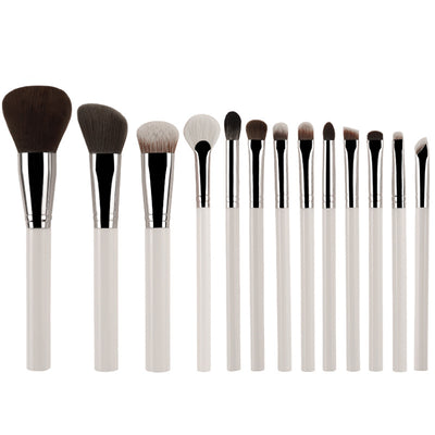 White 13-Piece Makeup Brush Set - Professional Eyeshadow, Concealer, Powder & Blush Brushes with Soft Fiber Bristles