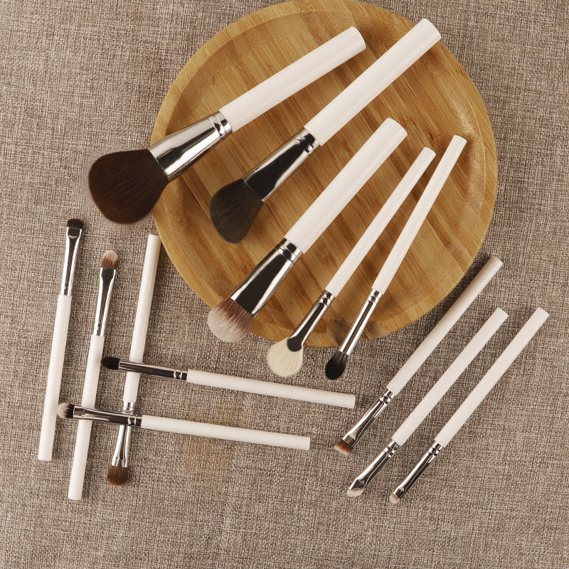 White 13-Piece Makeup Brush Set - Professional Eyeshadow, Concealer, Powder & Blush Brushes with Soft Fiber Bristles