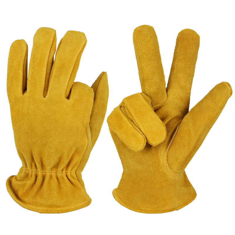 L Coffee Durable Cowhide Work Gloves - Insulated Windproof Anti-Slip for Outdoor Handling & Cycling