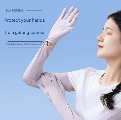 Pink UV-Protective Cooling Arm Sleeves - Breathable Long Sun Protection Gloves for Summer Cycling