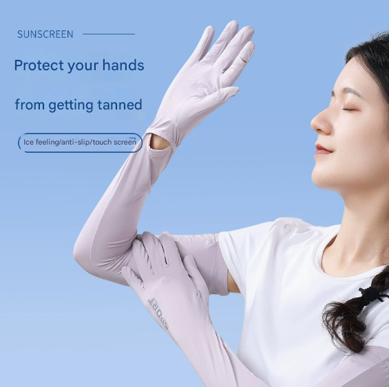 Pink UV-Protective Cooling Arm Sleeves - Breathable Long Sun Protection Gloves for Summer Cycling