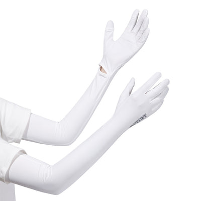 White UV-Protective Cooling Arm Sleeves - Breathable Long Sun Protection Gloves for Summer Cycling