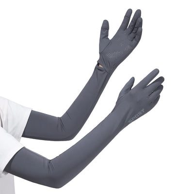 Dark Grey UV-Protective Cooling Arm Sleeves - Breathable Long Sun Protection Gloves for Summer Cycling